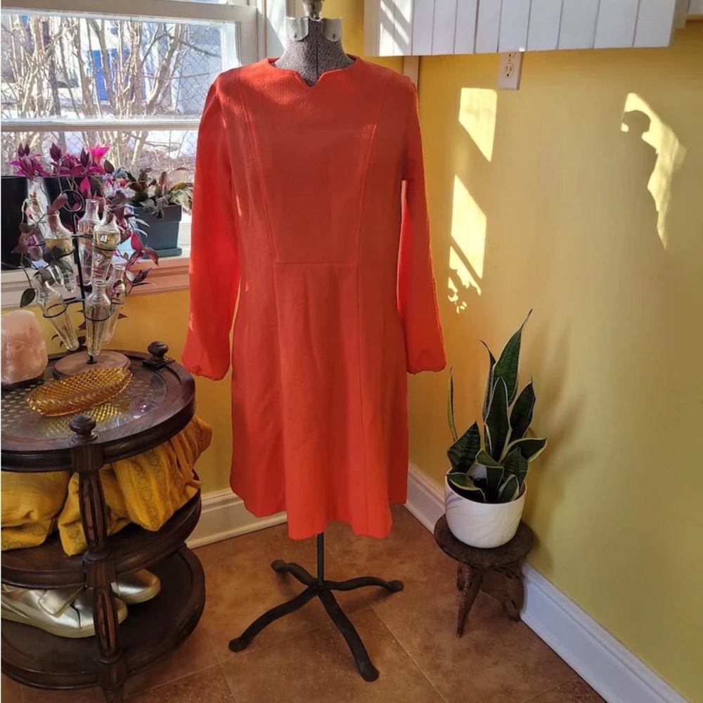 Vintage, 1960s, vermillion dress, US 14